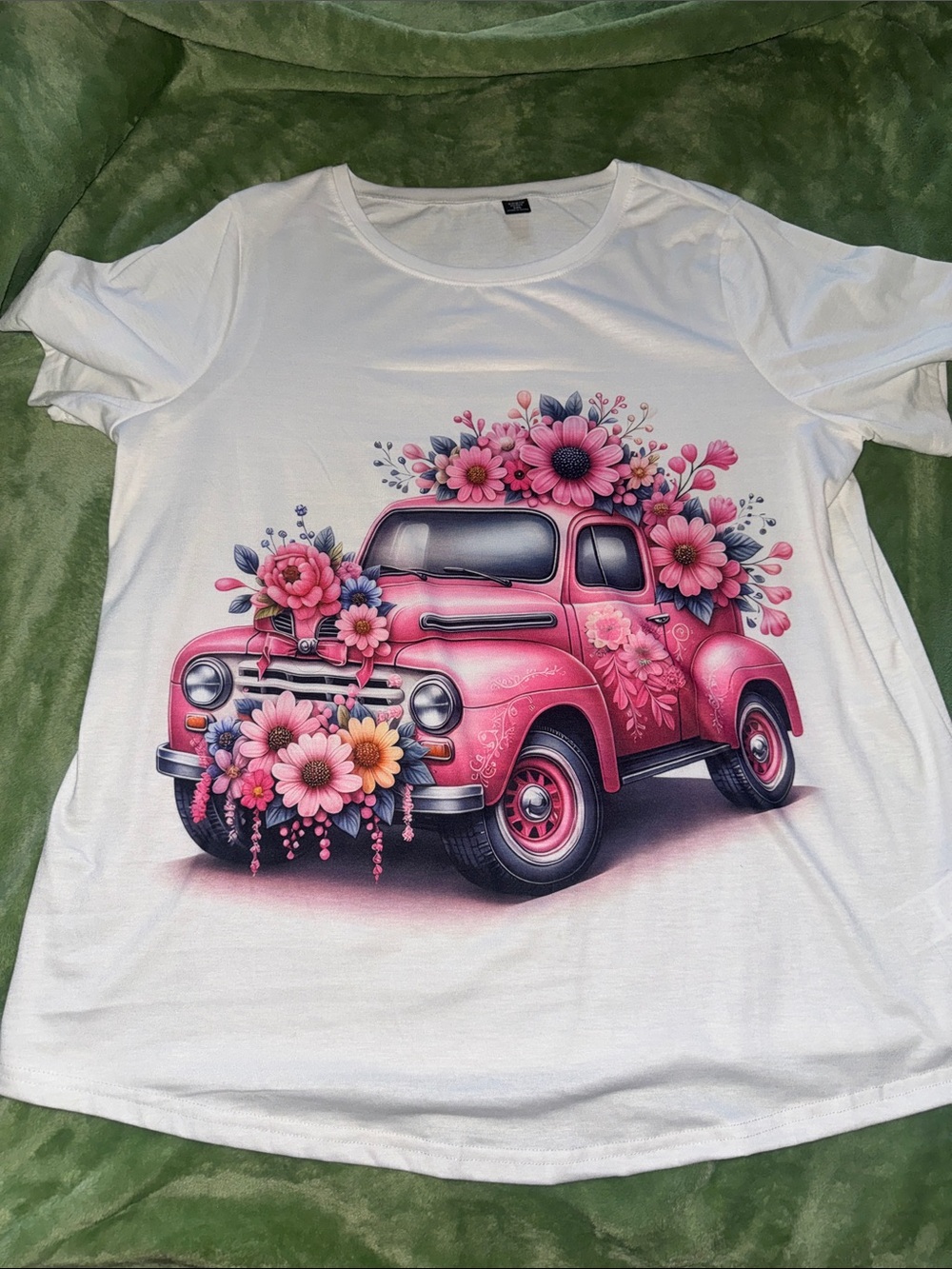 NWOT SHEIN White Tee with Pink Floral Vintage Truck Graphic